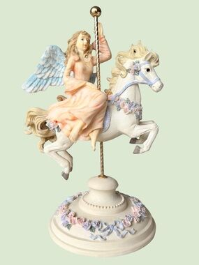 Vintage Collectible Horse and Angel Carousel Figurine with Flower Details